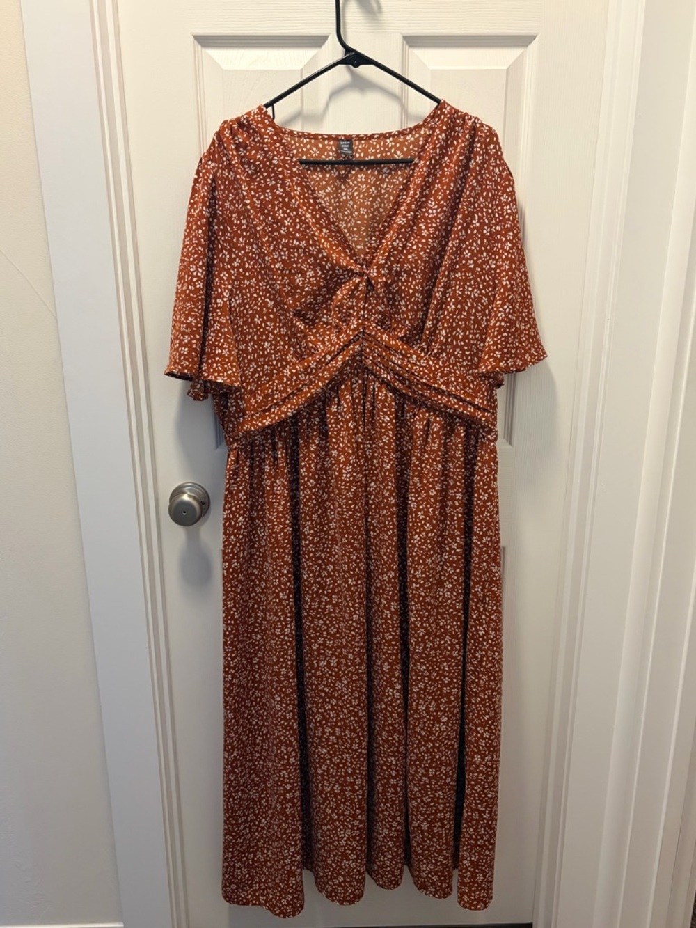 SHEIN Rust Floral Ruched-Front Maxi Dress